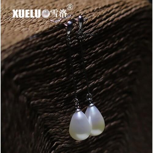 XUELUO 925 Sterling Gorgeous Fashion 10-11mm Big Natural Real Fresh water Tear Drop Pearl Earrings for gifts