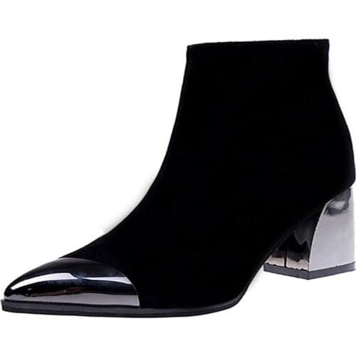 Maogu Square Heels Boots Women Winter Chelsea Boots Warm Shoes Pointed Toe Sexy Ladies High Heels Boots Womens Ankle Botas