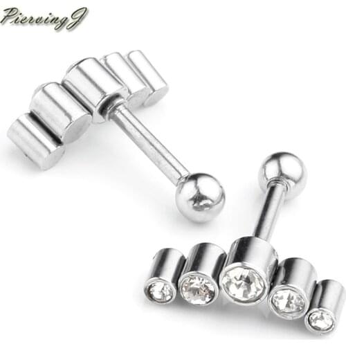 PiercingJ 2018 New 1 Pair 16G Cubic Zirconia Steel Ear Tragus Cartilage Helix Stud 1/4" Barbell Bars Earrings Piercing Jewelry