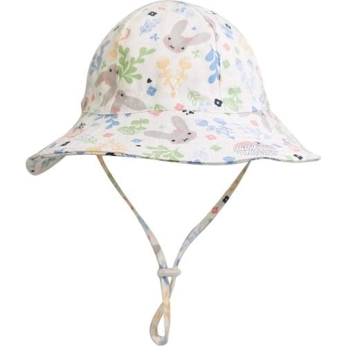Bucket Hat Girl Sun Beach White Rabbit Big Brim With String UV Protection Breathable Accessory Baby Outdoor Cap