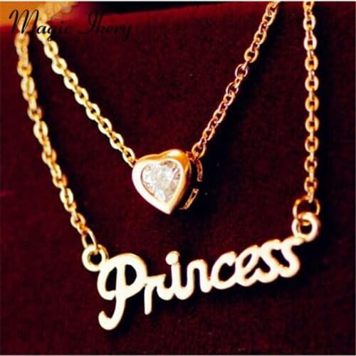Magic Ikery Lovely Heart Pendant Chain Princess Necklace Rose Gold Color Crystal Multi Layers Fashion Jewelry