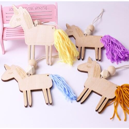 INS Nordic wood Unicorn Tassel Ornament Wood Beads Wall Hanging Decoration Home Decoration