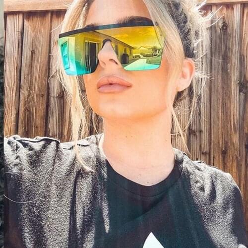 Red Pink Mirror Square Sunglasses For Women Retro One Piece Flat Sun Glass Female Fashion Brand Black Silver Reflect Shades Men