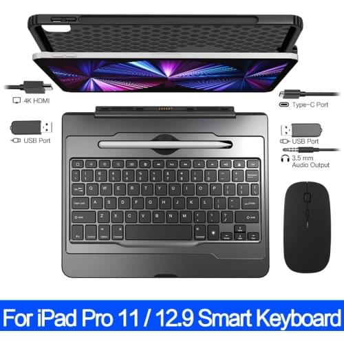 Smart Keyboard Case For iPad Air 4 10.9 Pro 12.9 11 2021 2020 2018 Air4 Tablet Magic Cover Pencil Holder 4K HDMI Port USB-C HUB