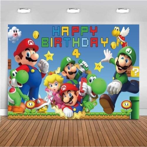 Game Super Mario Backdrops For photo Customize Happy 1st 2 3 4 Birthday Baby Party Photographic Studio Background Quality Vinyl