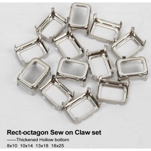 Rect-octagon with Hollow back 4 size option "K"Silver Metal Empty Claw Sew on Rhinestones Claw setting with For DIY Fancystones
