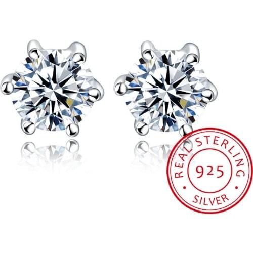 S925 Sterling Silver Simple Round Bling CZ Zirconia Stone Stud Earring Fine Jewelry Korean Earrings for Women Girl