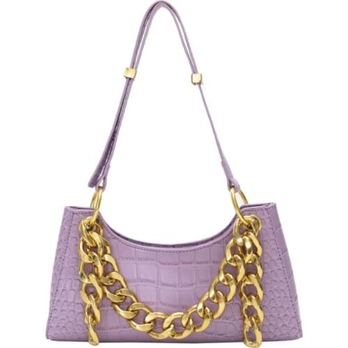 Women Bags Fashion Vintage Baguette Hand Bag Quality Luxury Handbags Leather Chain Shoulder Bags Crocodile Pattern Totes Bolsas