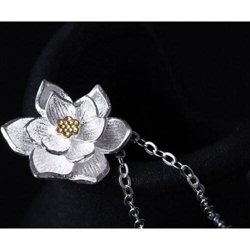 Sterling Silver Lotus Leaf Pendant Female Retro Court Lotus Necklace Short Clavicle Chain Manufacturers Direct Supply