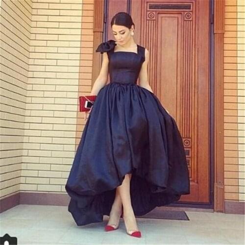 YNQNFS ED142 Real Pictures Vestidos Festa Robe de Soiree Bow Straps Vintage High Low Evening Dresses 50S 60S Black/Purple 2019