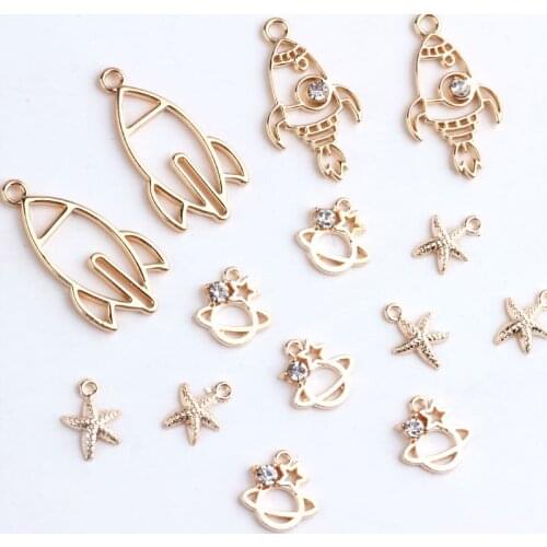 10pcs Fashion Korea Alloy Cute Rocket Astronaut Star Earrings for Women Girls Materialpendant Diy Jewelry Accessories Wholesale