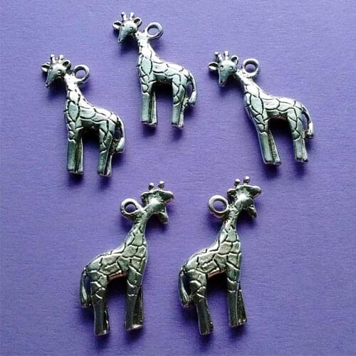 10pcs Charms Cute Giraffe Deer 22x16mm Antique Silver Color Plated Pendants Making DIY Handmade Necklace Tibetan Jewelry
