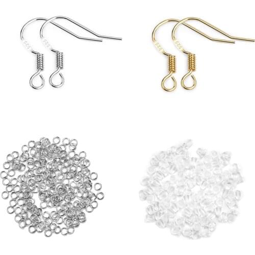 100pcs/Set Earring Hooks Stud Plugs Gold Silver Color Open Jump Rings DIY Jewelry Making Accessories Open Ring Earrings Findings