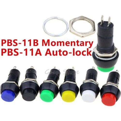 6PCS 12mm PBS-11A PBS-11B 3A 150V 2PIN Plastic Push Button Switch Self-locking / Momentary Switchs