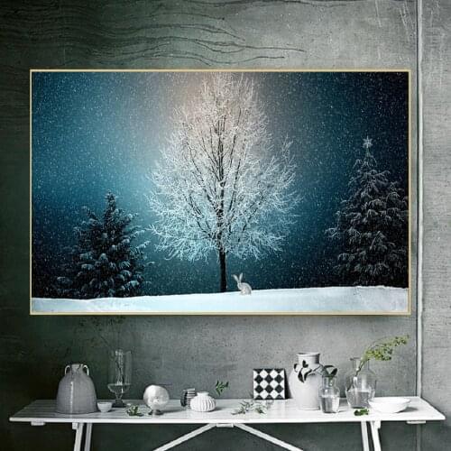 Anime Snow Scene Poster Realistic Snow Tree Bunny Scenery Canvas Decorative Painting Living Room Study Art Decoration