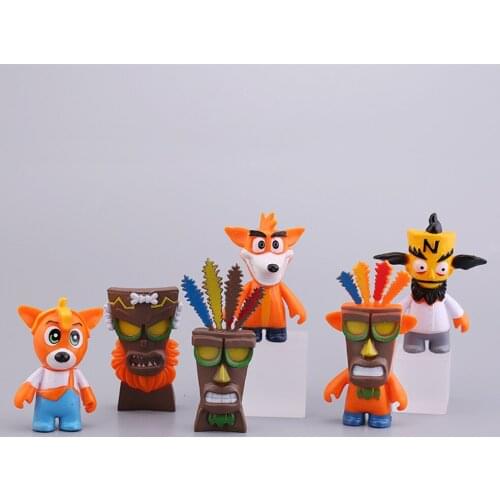Crash Bandicoot Collectible Model Toy PVC Action Figure Toys Doll For Kids Birthday Gift Cake Decoration Ornaments 6Pcs A Set
