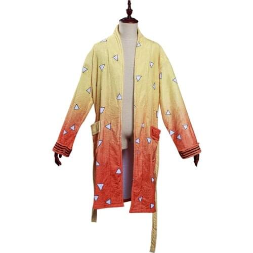 Demon Slayer Agatsuma Zenitsu Cosplay Bathrobe Coral fleeceBath Robe Sleepwear Costumes Gown