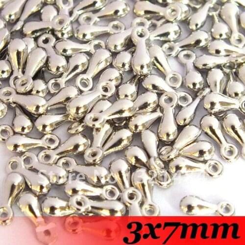 Free ship! 3x7mm 2000PCS Platinum Dull Silver Plated Metal Jewelry Findings Necklace Chain Charm End Tear Drop Crimp Beads