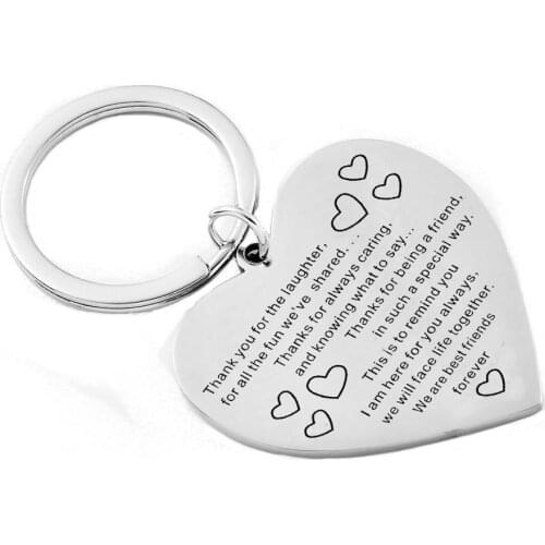 "Thank You For The Laughter" Friendship Heart Shape Keyring Anniversary Best Friends Keychain Stainless Steel Key Chain BFF