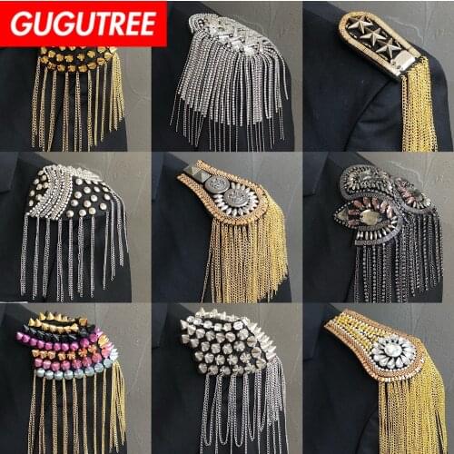 GUGUTREE Price for 1 piece,brooch breastpin tassels shoulder board patch metal patches badges applique patch for clothing HH-90