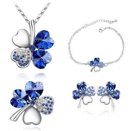 Lucky Four Leaf Clover Crystal Necklace Set Pendant Lover Gift Top Quality Fashion Jewelry Jewelry Female Accessories