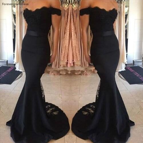 Black Evening Dress Mermaid Off the Shoulder Lace Party Gown