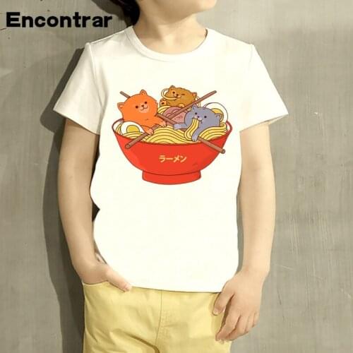 Ramen Noodles And Cats Design T Shirt Boys/Girls Great Casual Short Sleeve Tops Children Cute T-Shirt,HKP2281