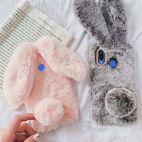 For LG K41S K51S Fluffy Rabbit Fur Silicone Bunny Plush cover LG X Power Q60 Stylo 6 5 4 V50 G6 G8 G8S ThinQ Mobile phone Case