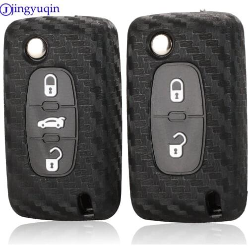 Jingyuqin Carbon Silicone Key Case Cover For Peugeot 107 206 207 208 306 307 308 407 408 508 RCZ For Citroen C2 C3 C4 C5 2/3 B