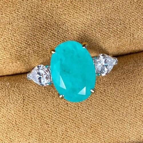 Charms Oval 10*14mm Paraiba Tourmaline Lab Diamonds Rings For Women Luxury 925 Sterling Silver Wedding Engagement Fine Jewelry