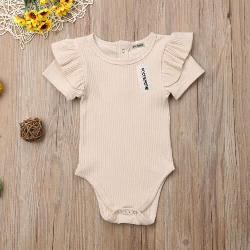 Newborn Girls Short Sleeve Ruffle Solid Romper Infant Bodysuits Cotton Cute Baby Bodysuit Jumpsuit Gifts 6 Colors 2020 New
