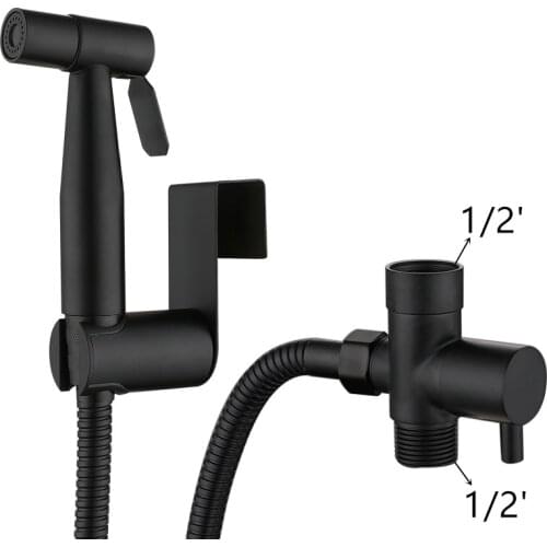 1Set Bathroom Toilet Bidet Tap Kit 304 Stainless Steel Black Wall Mounted Bidet Sprayer Shower With Shut-Off Valve Shattf