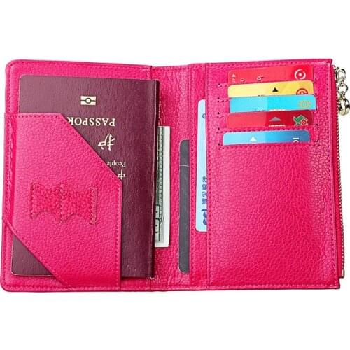New Genuine Leather Passport Wallet Vintage Top Layer Cowhide Travel Organizer Zipper Purse Fashion Litchi Pattern Card Holder