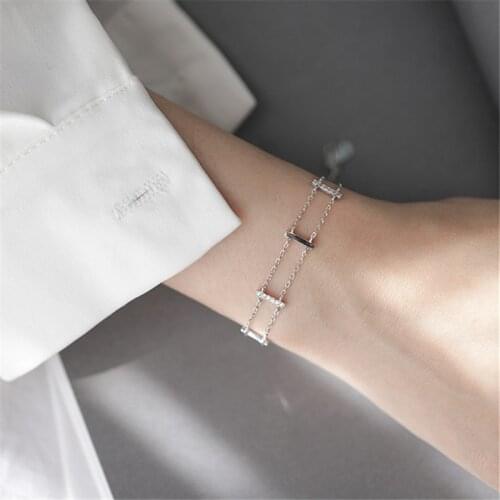 Fashion Korean 925 Sterling Silver Crysral Double Layer Geometric Charm Bracelet &Bangle For Women Wedding Jewelry SL384
