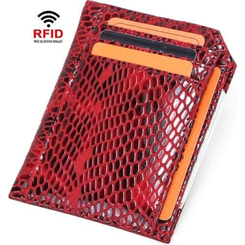 Fashion snake pattern leather RFID stolen swiping leather card holder multi-function Korean small card holder