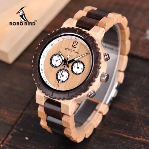 BOBO BIRD Luxury Wooden Watch Men Chronograph Military Quartz Wristwatches relogio masculino Mens Great Gift V-R08