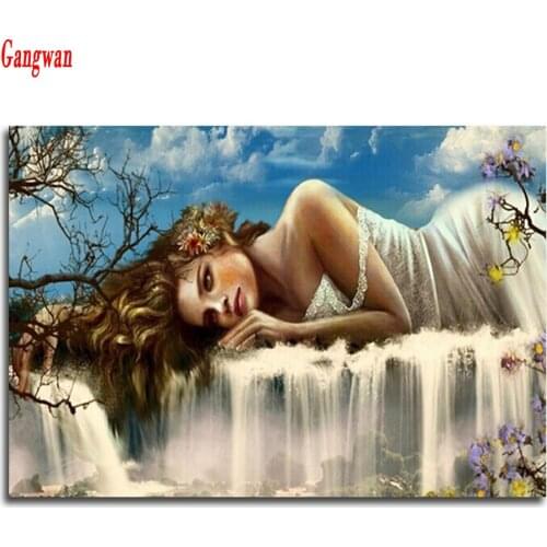 DIY diamond mosaic Waterfall icon cross-stitch needlework kit picture of rhinestones fantasy woman diamond embroidery decor
