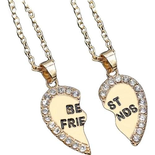 New 1 Pair Half Love Heart Rhinestone Pendant Best Friends Necklace Friendship Gift
