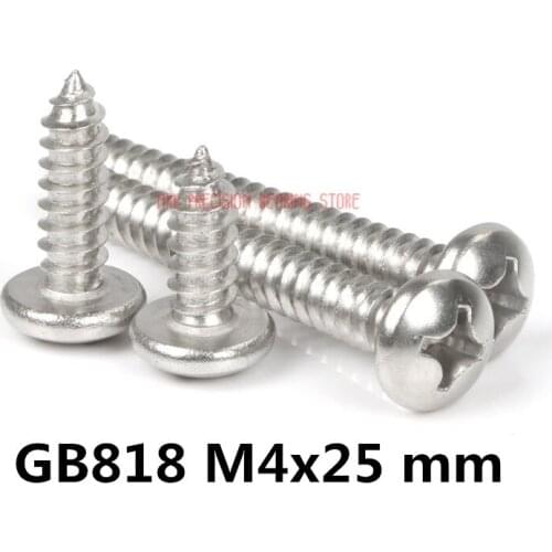 2021 New Real Drywall Wood Screws 100pcs/lot Gb818 M4x25 Mm M4*25 304 Stainless Steel Phillips Cross Recessed Pan Head Screw