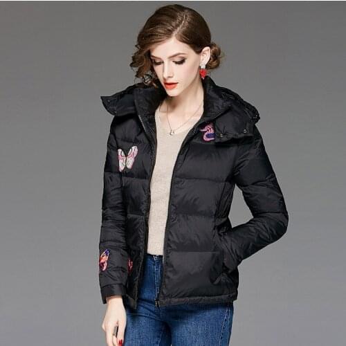 New Brand winter Coat 2021 hooded Women short down jacket embroidery Outerwear thick white duck down jackets Womens parka