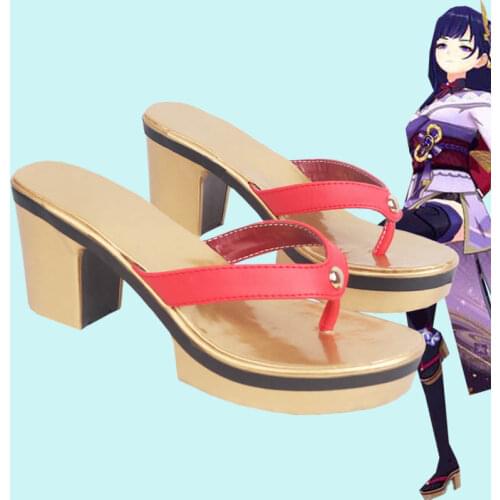 Genshin Impact Raiden Shogun Cosplay Shoes High Heel Sandal Slippers Halloween Costume Accessory Props