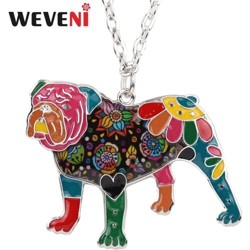 WEVENI Enamel Alloy English Bulldog Necklace Pendant Chain Choker Novelty Animal Jewelry For Women Girls Pet Lovers Accessories