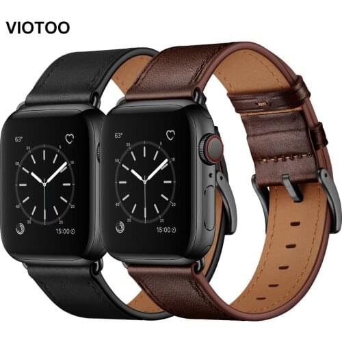 Reddish Brown Oil skin Genuine Leather watchstrap band for iwatch 5 4 44mm for apple watch band 42mm Men Leather strap Bracelet