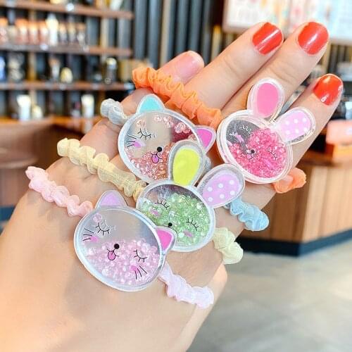 Summer Childre Cute Colors Cat Rabbit Star Quicksand Elastic Hair Bands Girl Lovely Scrunchies Rubber Bands Kid Hair Accessories