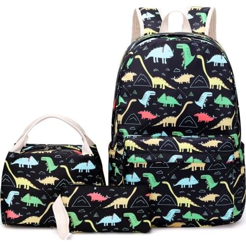 2020 New Dinosaur print 3 in 1 Set Backpacks with Lunch Bag Kids Elementary School Bag Laptop Rucksack Durable Bookbags Mochilas