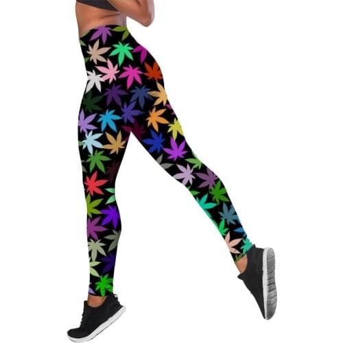 CLOOCL Colorful Weed Leaves Sexy Yoga Suit Leggings Sportswear 3D Printing Womens Tops Bra Slim Fitness Sports Suit