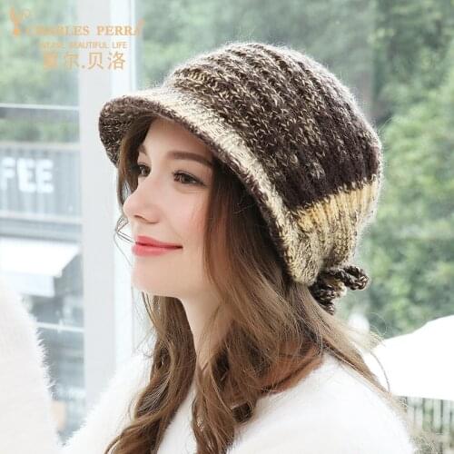 Hats Women Autumn Winter Thermal Wool Knitted Hats Hand Woven Thicken Ear Protection Warm Winter Hats Female Headwear 6910