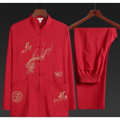 Traditional Chinese Clothing Set for Men Adult Tai Chi Kung Fu Mandarin Collar Short Sleeve Embroidery Casual Chinese Costumes