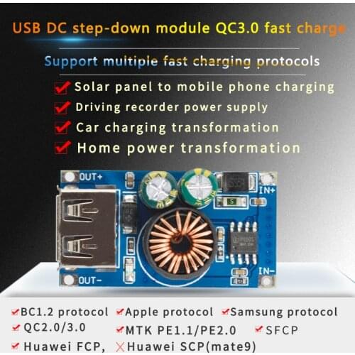 USB QC3.0 QC2.0 SCF USB DC-DC Buck Converter Charging Step Down Module 6-32V 9V 12V 24V to Fast Quick Charger Circuit Board 5V
