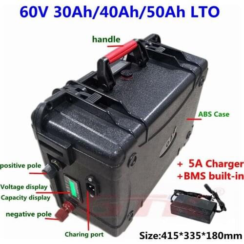Waterproof 20000 cycles LTO 60V 30Ah 40Ah 50Ah Lithium Titanate battery BMS 25S for motorcycle scooter solar system+5A Charger